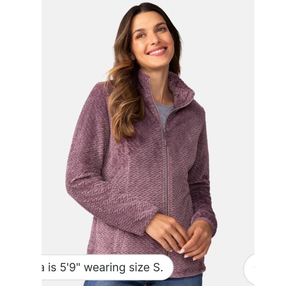 Free Country Woman's Braided Butter Pile Full Zip Up Jacket Size Large Plumberry